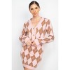 Slickblue Button-Front Cardigan With Diamond Pattern , Sweater , Fashion Layering Look , Pink and Mocha , S / M - 2 of 4
