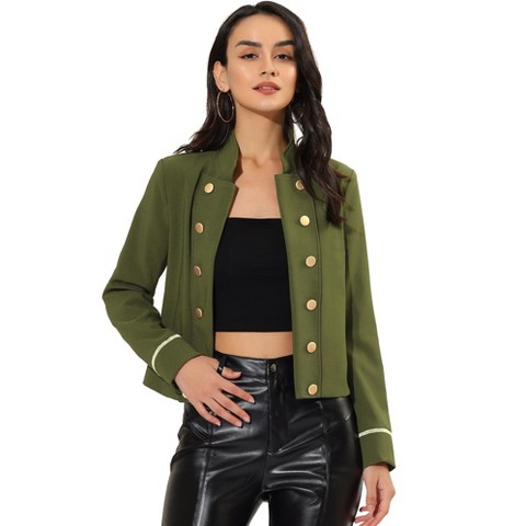 INSPIRE CHIC Women's Vintage Steampunk Open Front Button Decor Casual Jacket Small Army Green