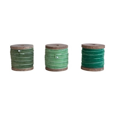 Storied Home 10 Yard Velvet Ribbon on Wood Spool, Set of 3 Colors