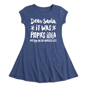 Girls' - Instant Message - Dear Santa It Was Papas Idea Christmas Fit & Flair Cap Sleeve Graphic Dress - 1 of 4