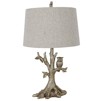 27" Textured Resin Owl Table Lamp Silverleaf - Decor Therapy