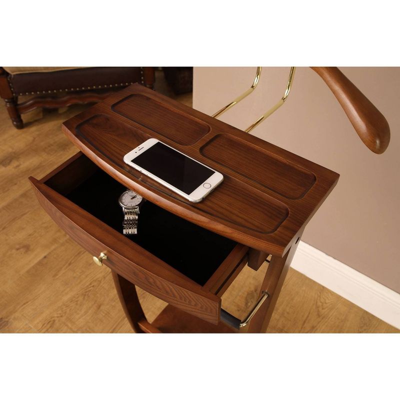 Kingsman Suit with Drawer Top Tray Contour Hanger Trouser Bar Valet Stand Walnut - Proman Products, 4 of 6