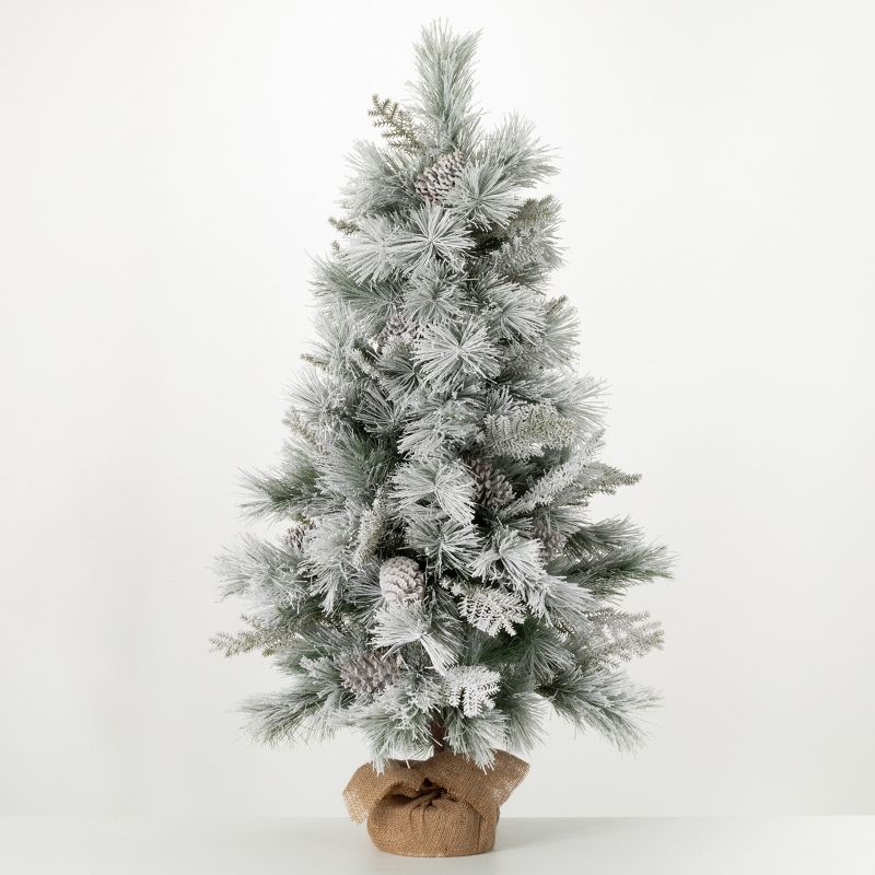 4.1' Sullivans Flocked Pine Tree In Burlap, Green Christmas Tree, 1 of 4