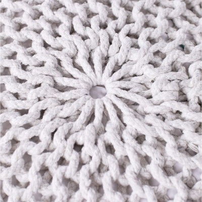 Ivory Cotton Braided Round Pouf Ottoman