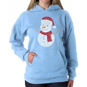 LA Pop Art Christmas Snowman - Women's Word Art Hooded Sweatshirt - 1 of 4
