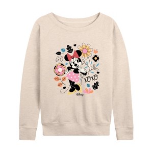 Women's - Disney - Minnie xoxo Lightweight French Terry Wide Neck Long Sleeve Shirt - 1 of 4
