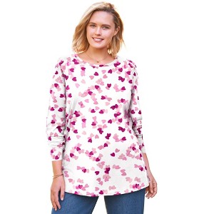 Woman Within Plus Size Perfect Printed Long-Sleeve Crewneck Tee - 1 of 4