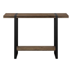 HomeRoots 47" Brown and Black Wood and Metal Distressed Sled Console Table With Shelf - 1 of 4
