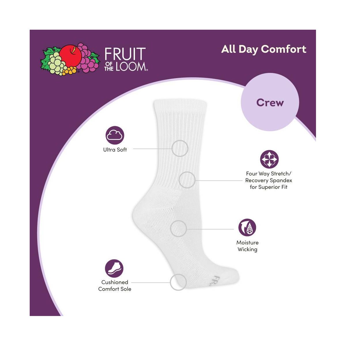 Fruit of the Loom Women's Cushioned 6pk Crew Athletic Socks 4-10 - thumbnail 4