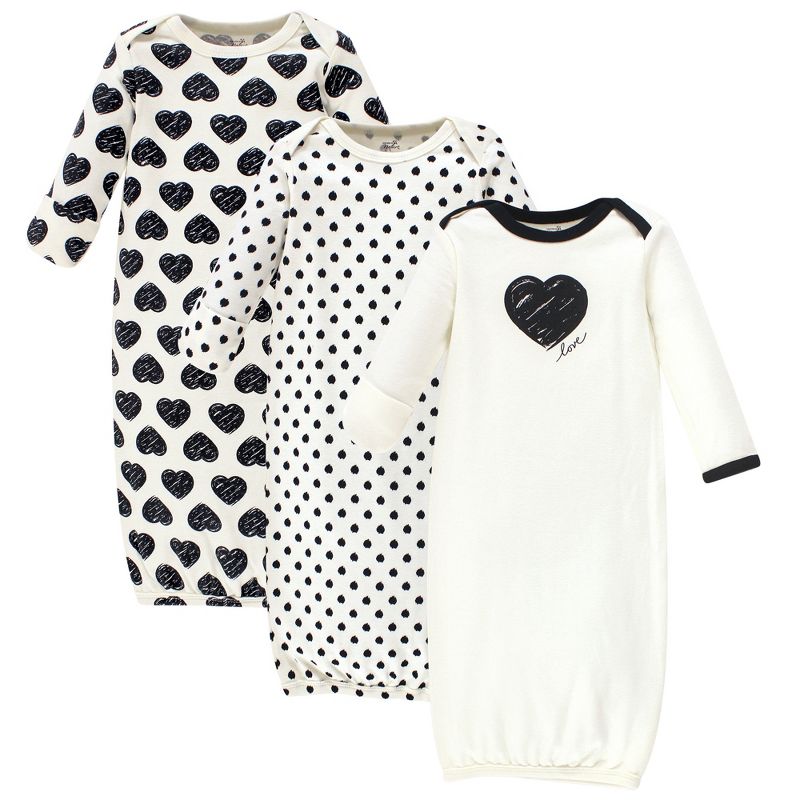 Touched by Nature Baby Girl Organic Cotton Long-Sleeve Gowns 3pk, Heart, 0-6 Months, 1 of 6