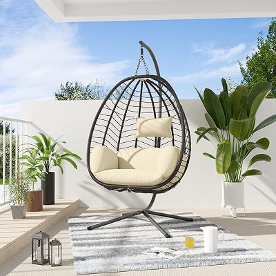 SweDrea Indoor Wicker Rattan Hanging Chair with Stand 350lbs Capacity w/Strong Frame
