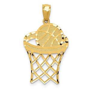Black Bow Jewelry 14k Yellow Gold Diamond Cut Basketball Hoop and Ball Pendant - 1 of 4