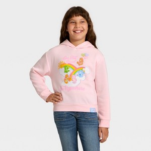 Girls' Care Bears Hooded Fleece Graphic Sweatshirt - Light Pink - 1 of 4