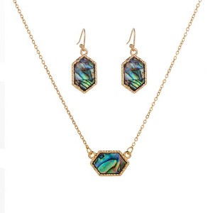 Hollywood Sensation Hexagon Abalone Necklace and Abalone Earrings Set - 1 of 2