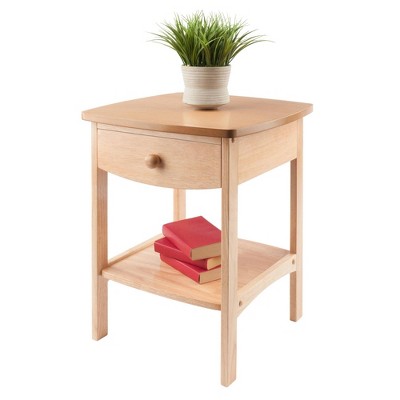 Transitional Square Stone-Top Nightstand with Storage - Brown
