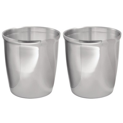 mDesign Small Round Metal Trash Can Wastebasket, Garbage Bin, 2 Pack - Polished