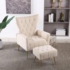 KTMBDW Modern Accent Chair with Ottoman, Boucle Armchair and Footstool, Lounge Reading Chair with Golden Metal Legs for Living Room Bedroom - 2 of 4