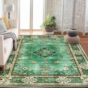 Area Rugs: Washable Non-Slip Vintage Boho Carpet, Soft Low Pile Foldable Stain Resistant Rug for Living Room, Bedroom, Home, Dining Room - 1 of 4