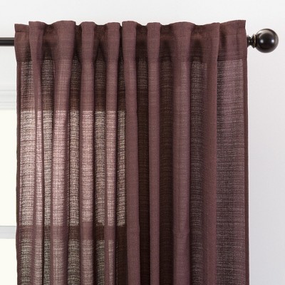 Brown Faux Belgian Flax Semi-Sheer Window Curtain Panels, 52 x 96 Inches