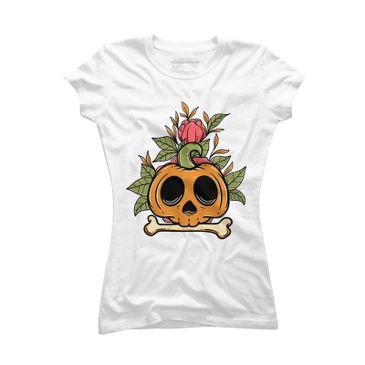 Junior's Design By Humans Halloween with Rose Illustration By rukurustudio T-Shirt