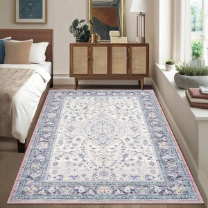 Acekool Vintage Floral Washable Area Rug, Non-Slip Ultra-Thin Stain Resistant Foldable Soft Carpet for Living Room Bedroom Office - 1 of 4