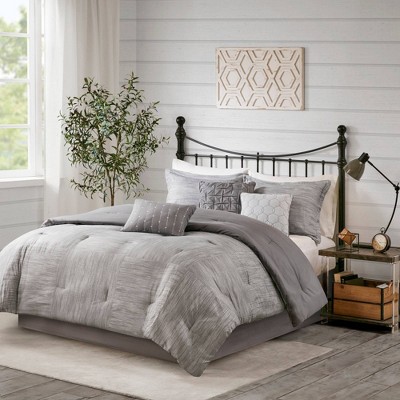 Kelan California King 7pc Printed Seersucker Comforter Set Gray