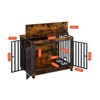 GustoWave Dog Crate Furniture with Pull-Out Dog Bowls, Heavy Duty Wooden Dog Kennel with Double Doors, Flip-Top & Wheels - 4 of 4