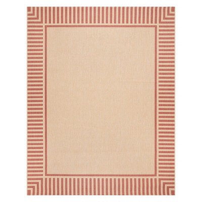 Beige and Red Striped Synthetic Flatweave Indoor/Outdoor Rug 5' x 7'