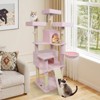 Costway 65” Tall Multi-level Cat Tree with 3 Upholstered Top Perch 2 Cat Condos Cat Basket Beige/Light Gray/Dark Gray/Pink - 4 of 4