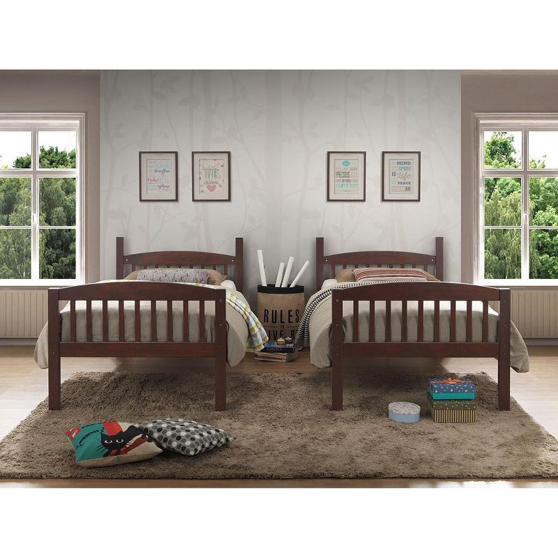 Costway Wood Solid Hardwood Twin Bunk Beds Detachable Safety Rail, 2 of 11