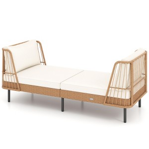 Gymax Patio Wicker Daybed w/Seat Back Cushions Robust Metal Legs For Backyard Porch - 1 of 4