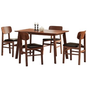 5 Piece Dining Table Set for 4, Kitchen Table Set, Rustic Retro Solid Rubber Wood Table with 4 Upholstered Chairs for Small Space - 1 of 4