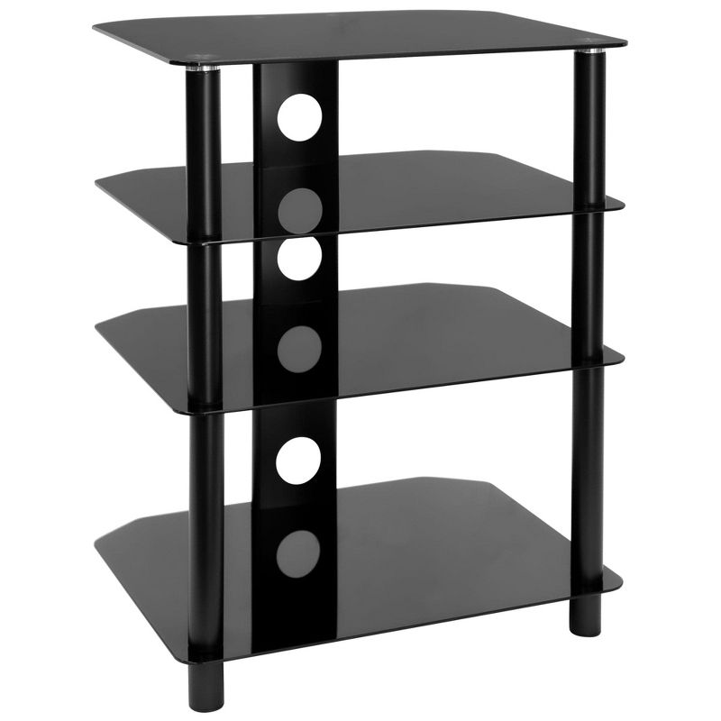 Mount-It! AV Component Media Stand, Audio Tower and Media Center with 4 Tempered Glass Shelves, 88 Lbs. Capacity, Black Silk, 1 of 9