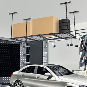 Overhead Garage Storage Rack，Height Adjustable Ceiling Storage Rack 660lbs Weight Capacity, Heavy Duty Metal Hanging Storage Shelves for Garage - 1 of 4