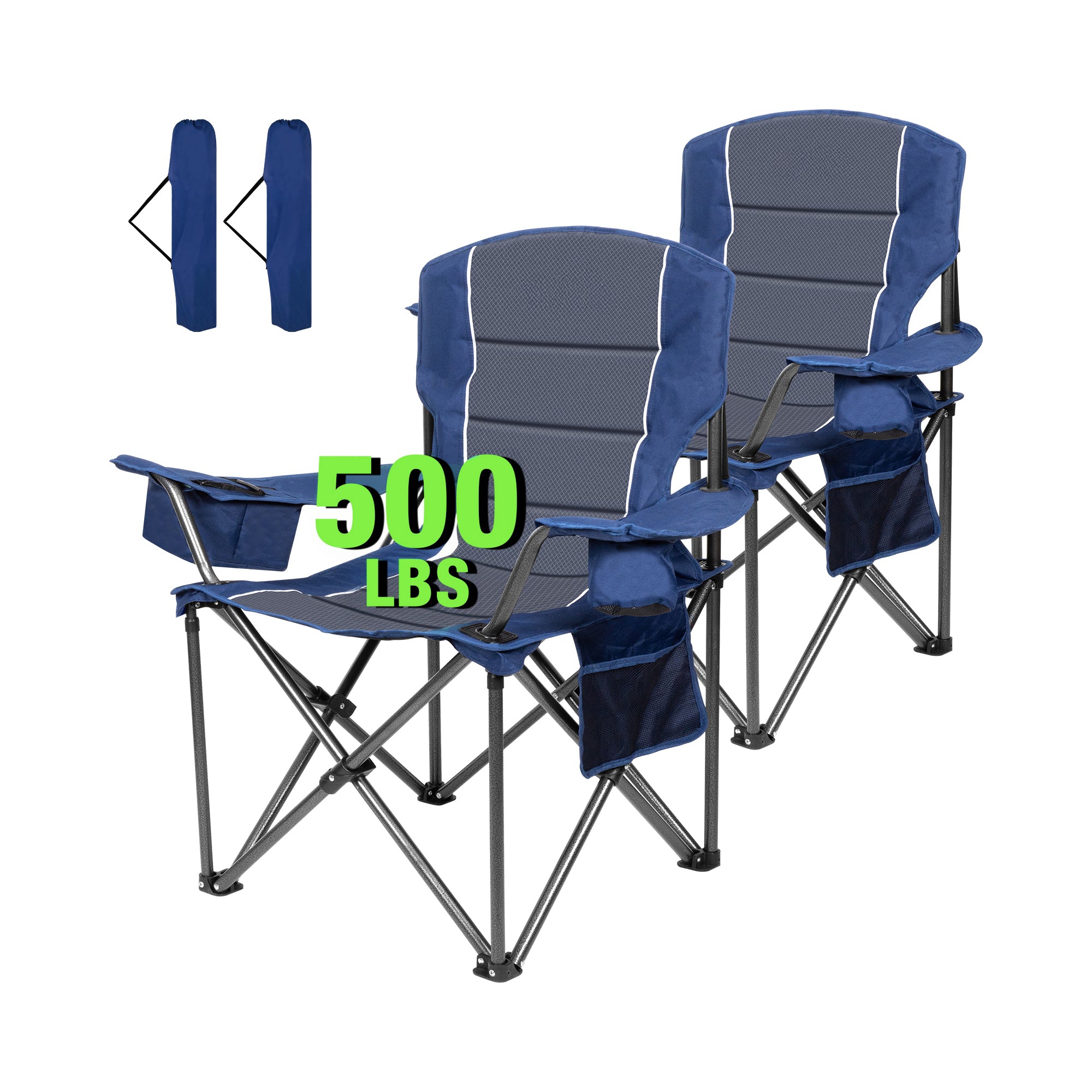 SUNSPIRE Oversized Camping Folding Chair 2-Pack, Heavy Duty Lightweight Portable Chair with Cup Holder Pocket for Outdoor Beach Sports Fishing Blue