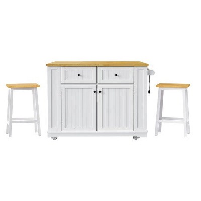 LunaLulinlk 48inch Large Kitchen Island with 2 Bar Stools, Power Outlet