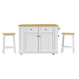 LunaLulinlk 48inch Large Kitchen Island with 2 Bar Stools, Power Outlet - 1 of 4