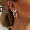 12 Pairs Crystal Rhinestone Pearl Kate Spade Bow Stud Earrings for Women Ribbon Fringe Waterfall Dangling Long Chain Bow Dangle Drop Tassel Earrings - 2 of 4