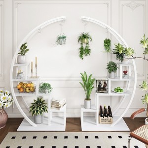 CuisinSmart 5 Tier Tall Metal Plant Shelf with Hooks, Half Moon Shape Large Plant Shelf 2 Pack for Home Patio Lawn Garden Balcony, Black - 1 of 4