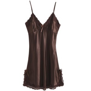 INSPIRE CHIC Women Satin Lace Trim Sleepwear Nightgown Pajama Slip Dress - 1 of 4