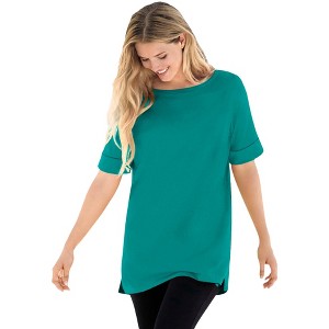 Woman Within Plus Size Perfect Cuffed Elbow-Sleeve Boat-Neck Tee - 1 of 4