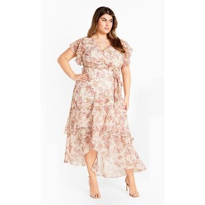 Women's Plus Size Flirty Tier Print Maxi Dress - pink | CITY CHIC - 1 of 4