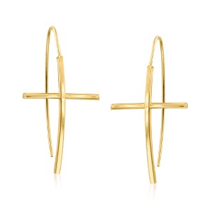 Ross-Simons 14kt Yellow Gold Curved Cross Drop Earrings - 1 of 4