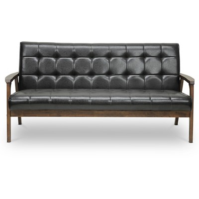 Mid-Century Masterpiece Brown Faux Leather Loveseat