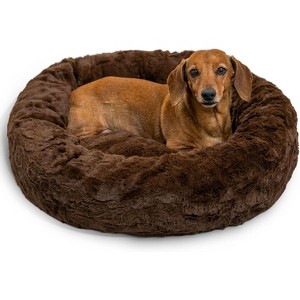 Original Calming Donut Dog and Cat Bed, Shag Faux Fur, Taupe, (30in x 30in) - Anxiety Relief for Pets Up to 45 lbs - 1 of 4