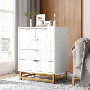 Acekool 5 Drawer Dresser, Modern Chest Organizer with Gold Metal Legs, Wide Storage Cabinet for Bedroom, Living Room, Entryway - 1 of 4