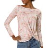 INSPIRE CHIC Women's Floral Print Front Knot Asymmetrical Hem Boat Neckline Casual Long Sleeve Top Shirts - 2 of 4