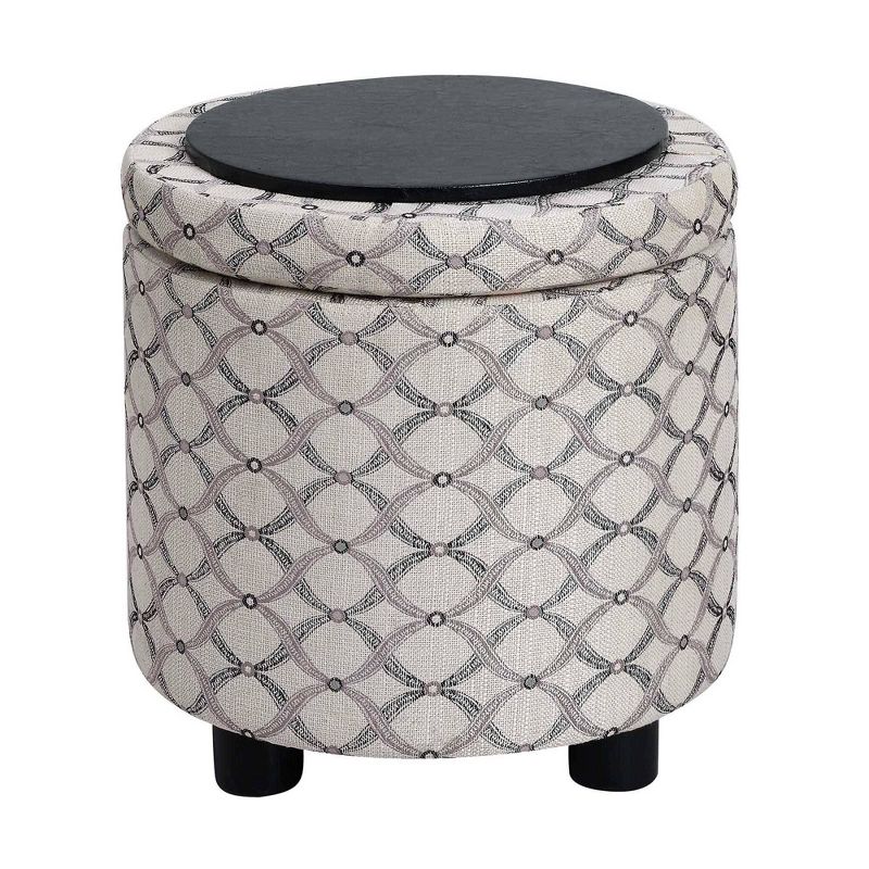 Breighton Home Designs4Comfort Round Accent Storage Ottoman with Reversible Tray Lid Ribbon Pattern Fabric, 5 of 7