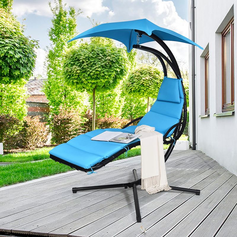 Costway Hanging Swing Chair Hammock Chair w/ Pillow Canopy Stand Blue\Navy\Orange, 4 of 11