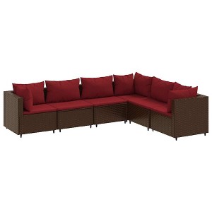 vidaXL - 6 Piece Patio Lounge Set with Cushions - Brown Poly Rattan Outdoor Garden Terrace & Deck Furniture Set - 1 of 4